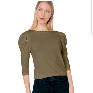Bobi Los Angeles | 3/4 Sleeve Puff‎ Sleeve 100% Cotton Tee Tan Neutral Medium